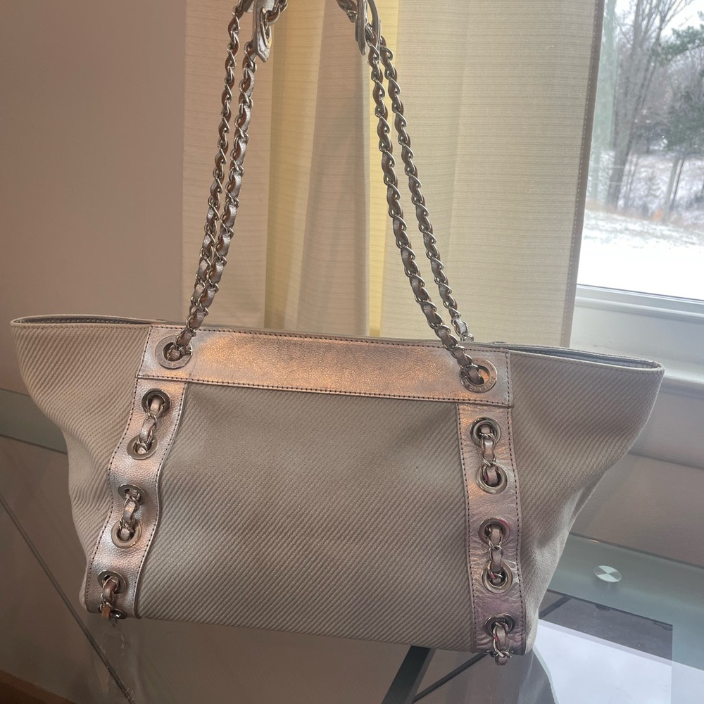 Burberry Blue Label Tote Shoulder Bag Tweed Leather Chain Strap Japan Exclusive - Picture 11 of 17